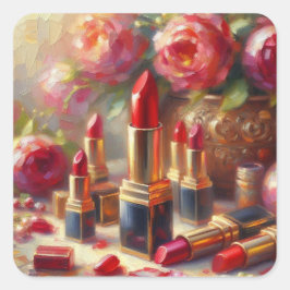 Lipstick & Bloemen Impressionistisch schilderij Vierkante Sticker