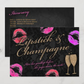 Lipstick & Champagne vrijgezellenfeest Kaart (Voorkant / Achterkant)