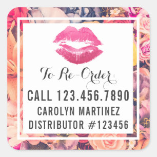 Lipstick Distributeur Floral Kiss Opnieuw Bestelle Vierkante Sticker
