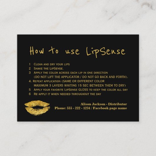 Lipstick distributeur glam applicatie instructies visitekaartje (Voorkant)