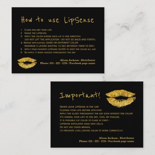 Lipstick distributeur glam applicatie instructies visitekaartje (Voorkant / Achterkant)