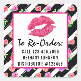 Lipstick Distributeur Glam Roos Kiss Re-Order Labe Vierkante Sticker