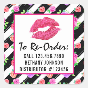 Lipstick Distributeur Glam Roos Kiss Re-Order Labe Vierkante Sticker
