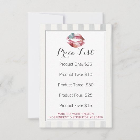 Lipstick Distributeur Prijslijst Aquarelkaart (Voorkant)