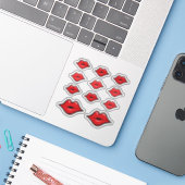 Lipstick Distributeur Red Kiss Kissing Lips Planne Sticker (Laptop met iPhone)