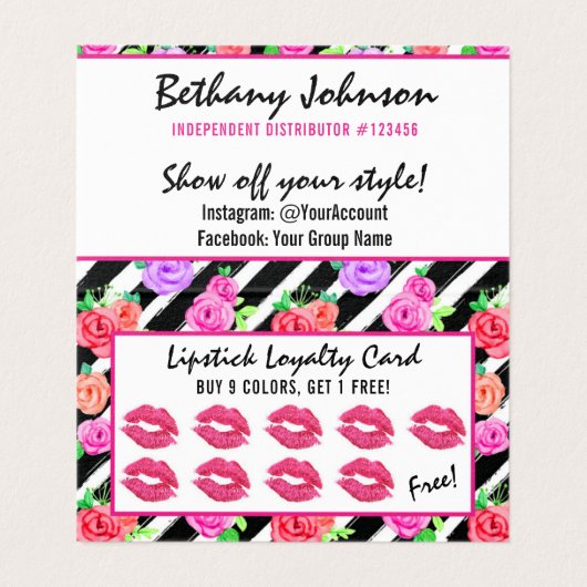 Lipstick Distributor Loyalty Stamp Kiss Dank u Kaart (Binnenkant ongevouwen)
