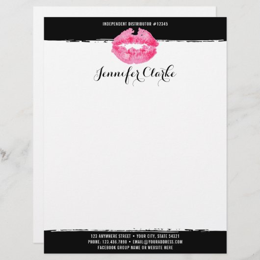 Lipstick Distributor Marketing Pink Lips Kiss Briefhoofd Sjabloon (Voorkant / Achterkant)