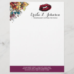 Lipstick Distributor Modern Floral Kiss Marketing Briefhoofd Sjabloon