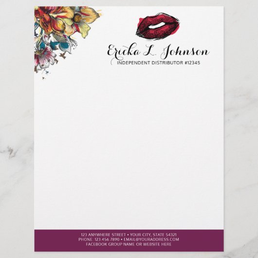 Lipstick Distributor Modern Floral Kiss Marketing Briefhoofd Sjabloon (Voorkant)
