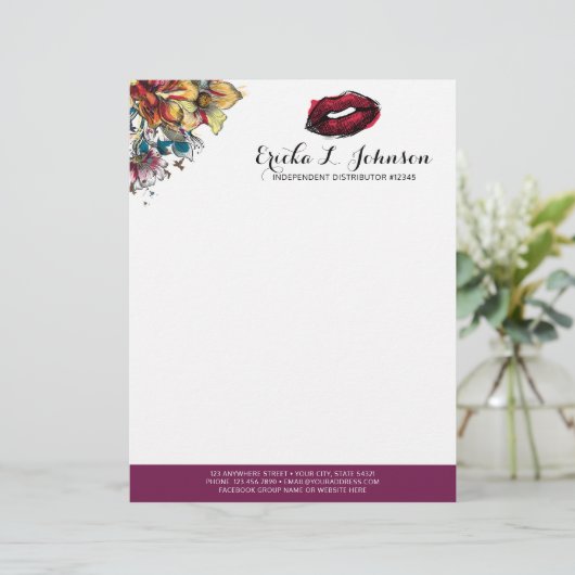 Lipstick Distributor Modern Floral Kiss Marketing Briefhoofd Sjabloon (Staand voorkant)