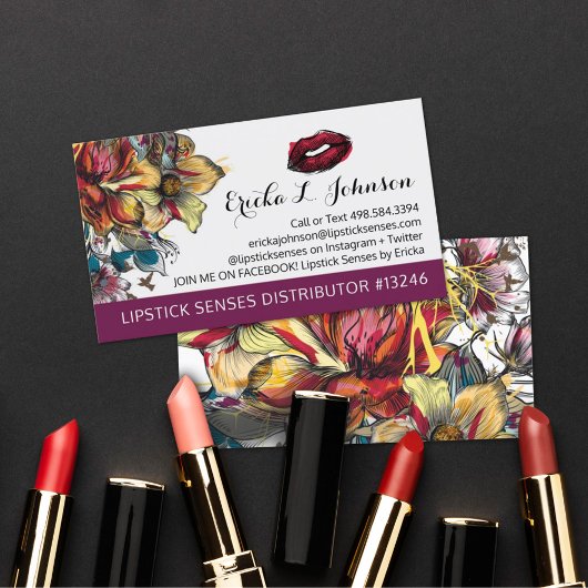 Lipstick Distributor Modern Floral Kiss Plain Teru Visitekaartje