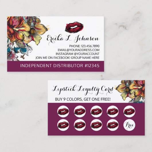 Lipstick Distributor Modern Floral Loyalty Punch (Voorkant / Achterkant)