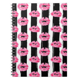 Lipstick Distributor Roze Lips Kiss Black Striped Notitieboek