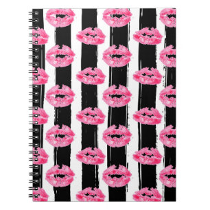 Lipstick Distributor Roze Lips Kiss Black Striped Notitieboek