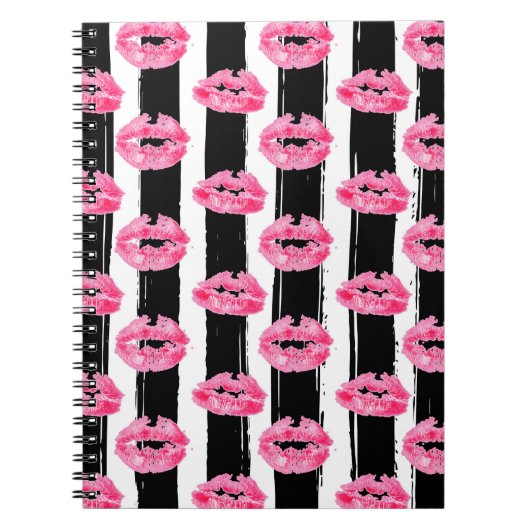 Lipstick Distributor Roze Lips Kiss Black Striped Notitieboek (Voorkant)