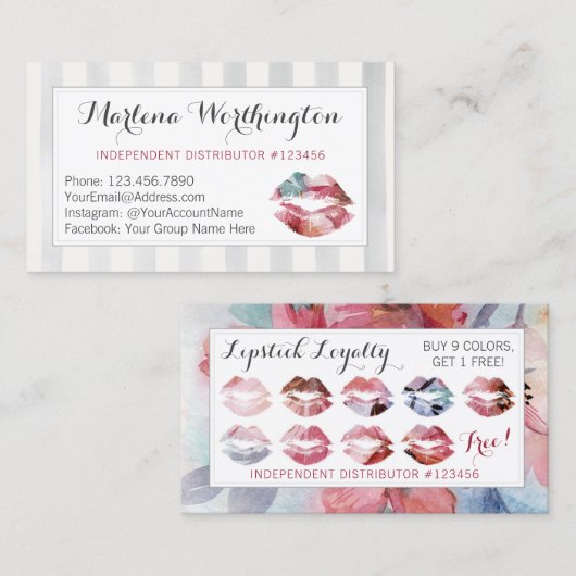 Lipstick Distributor Waterverf Kiss Loyalty Stamp (Voorkant / Achterkant)