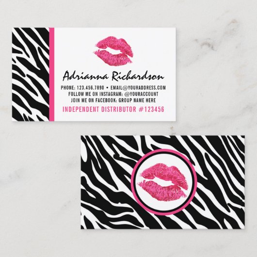 Lipstick Distributor Zebra Roze Kiss Plain Terug Visitekaartje (Voorkant / Achterkant)