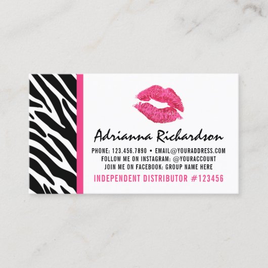 Lipstick Distributor Zebra Roze Kiss Plain Terug Visitekaartje (Voorkant)