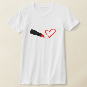 LIPSTICK DRAWING HEART. PERSONALISEERBAAR. T-SHIRT