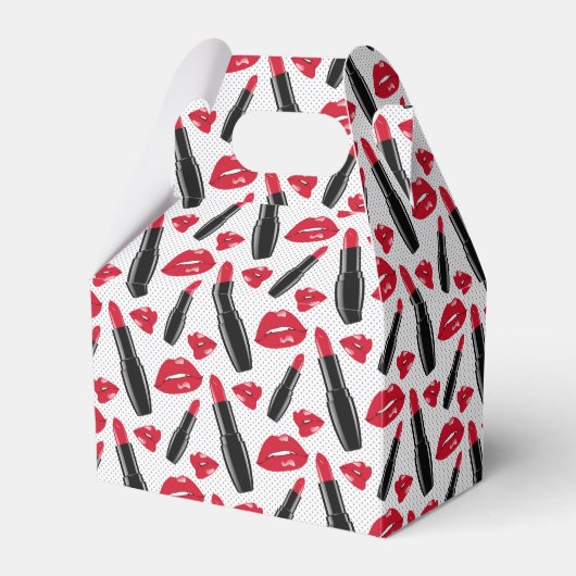 Lipstick en lips poka dot patroon bedankdoosjes (Voorkant Zijde)