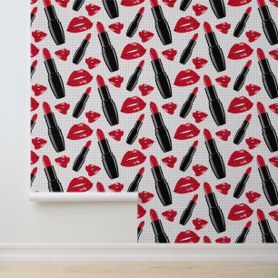 Lipstick en lips poka dot patroon behang