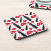 Lipstick en lips poka dot patroon bier onderzetter (Linkerzijde)