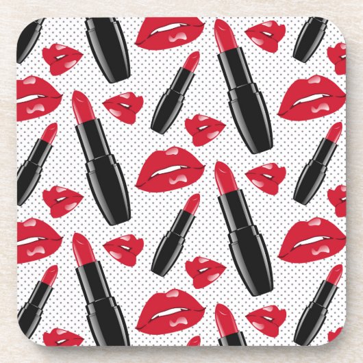 Lipstick en lips poka dot patroon bier onderzetter (Voorkant)