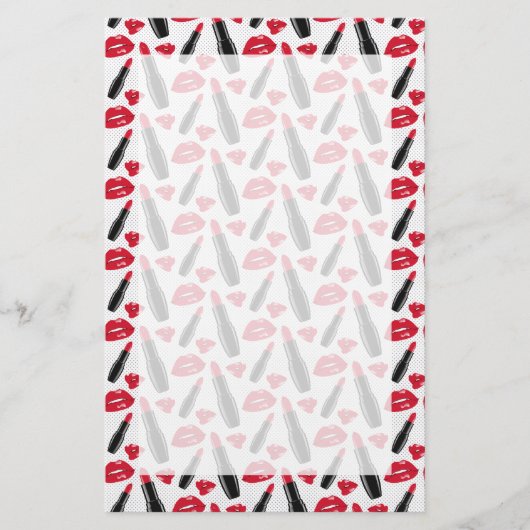 Lipstick en lips poka dot patroon briefpapier (Voorkant)