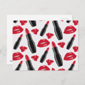 Lipstick en lips poka dot patroon feestdagenkaart (Voorkant / Achterkant)