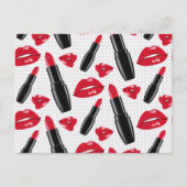 Lipstick en lips poka dot patroon feestdagenkaart (Voorkant)
