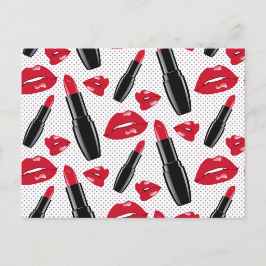 Lipstick en lips poka dot patroon feestdagenkaart (Voorkant)