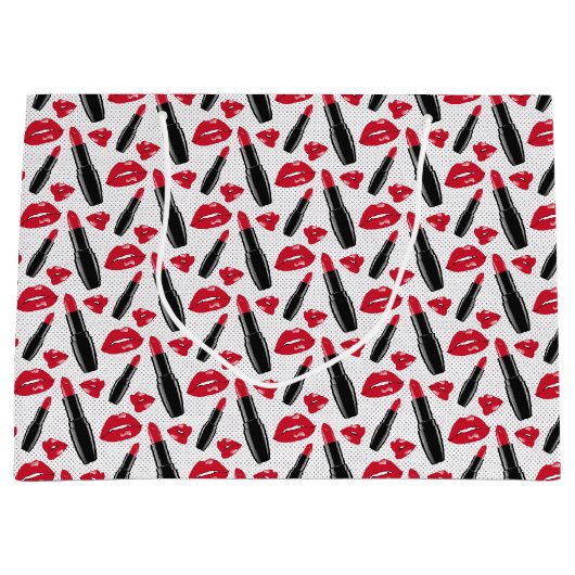 Lipstick en lips poka dot patroon groot cadeauzakje (Voorkant)