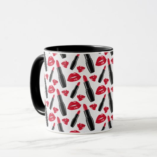 Lipstick en lips poka dot patroon mok (Voorkant links)