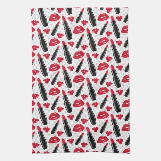 Lipstick en lips poka dot patroon theedoek (Verticaal)