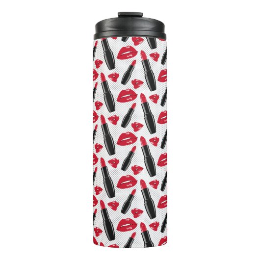Lipstick en lips poka dot patroon thermosbeker (Voorkant)