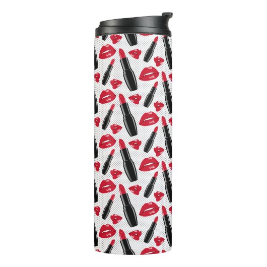 Lipstick en lips poka dot patroon thermosbeker (Gedraaid links)
