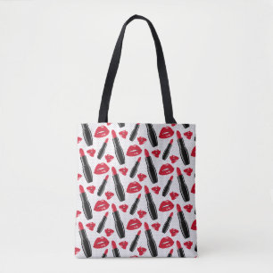 Lipstick en lips poka dot patroon tote bag