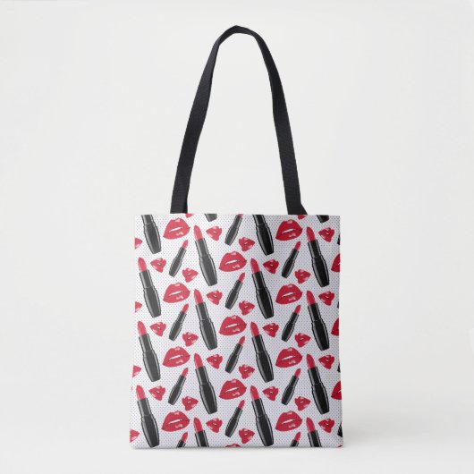 Lipstick en lips poka dot patroon tote bag (Voorkant)