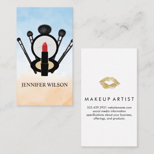 Lipstick en make-up spiegel | Mua Brushes Visitekaartje (Voorkant / Achterkant)