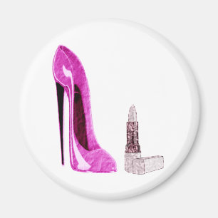 Lipstick- en roze Stiletto-Schoenkunst Magneet