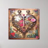 Lipstick Flowers Heart Steampunk Series Canvas Afdruk (Voorkant)