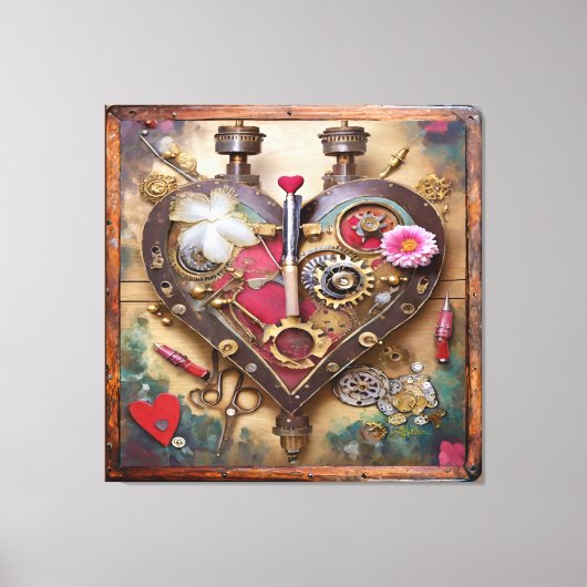 Lipstick Flowers Heart Steampunk Series Canvas Afdruk (Voorkant)