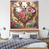 Lipstick Flowers Heart Steampunk Series Canvas Afdruk (Insitu (Slaapkamer))