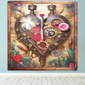 Lipstick Flowers Heart Steampunk Series Canvas Afdruk (Insitu (Houten vloer))