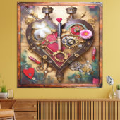 Lipstick Flowers Heart Steampunk Series Canvas Afdruk (Insitu (Woonkamer))