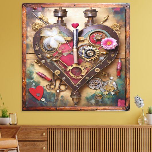 Lipstick Flowers Heart Steampunk Series Canvas Afdruk (Insitu (Woonkamer))