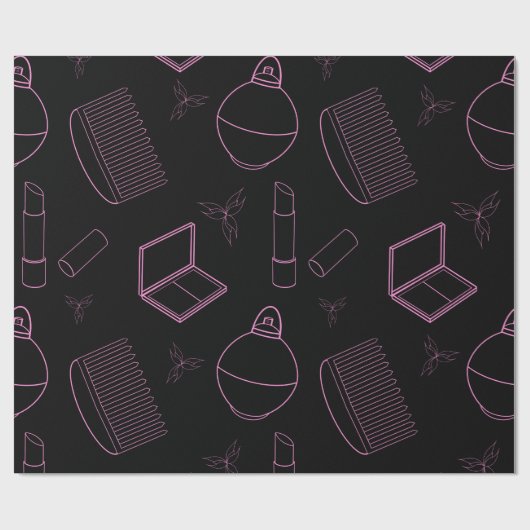 Lipstick, kam en poederdoos, blush, parfum cadeaupapier (Vlak)