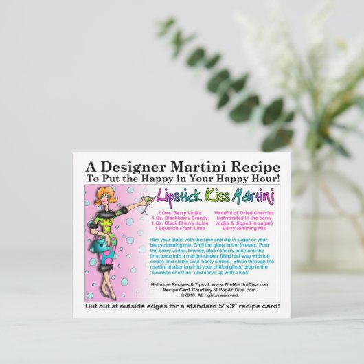 Lipstick Kiss Martini Recept Briefkaart (Staand voorkant)