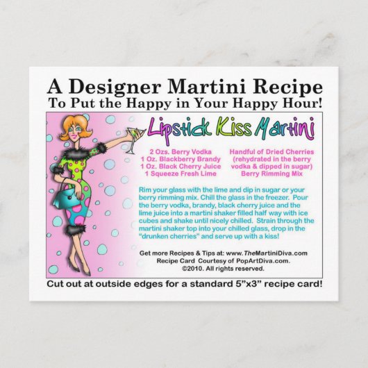 Lipstick Kiss Martini Recept Briefkaart (Voorkant)