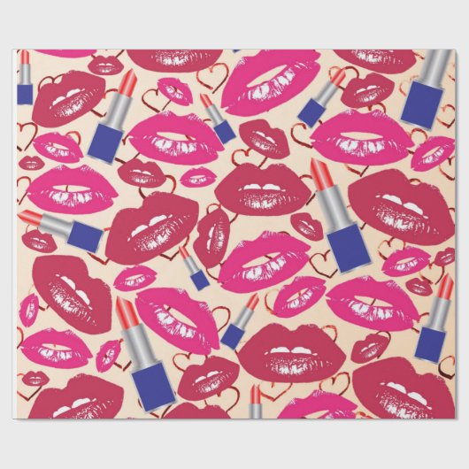 Lipstick Kiss Pattern Cadeaupapier (Vlak)